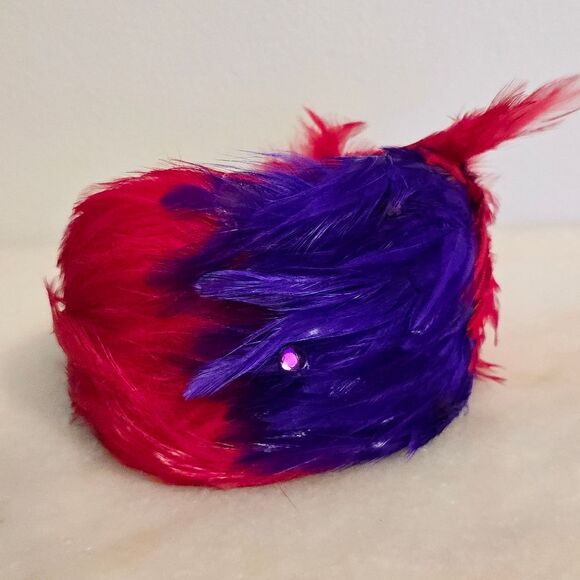 Vintage Handcrafted Assimetrical Red Purple feather fascinator hat headband - Picture 2 of 9
